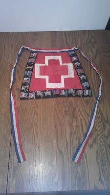 vintage W.W. 1 era apron Red Cross flag plus red, white & blue apron tie    Z103 - Image 1 of 4