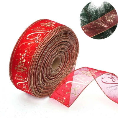 Embalagem de fita para presente de Natal 2M fita vermelha impressa decoração de árvore da moda - Imagem 1 de 4
