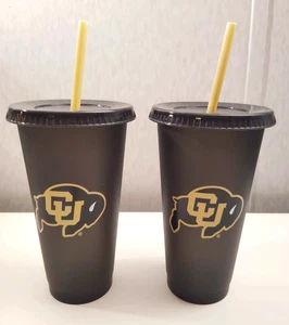 Tazza di plastica riutilizzabile Starbucks CU University of Colorado Buffalos con coperchio cannuccia 2 - Foto 1 di 4