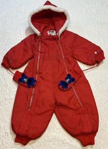 Vtg 60s MONTGOMERY WARD Boy Girl Snowsuit Bunting Puffer Mittens Winter 12 mod - Picture 1 of 24