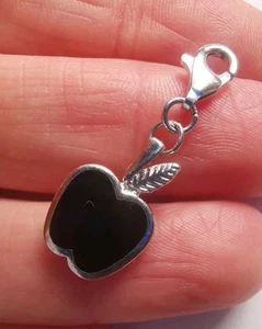 Sterling Silver Black Glass Apple Clip On Charm . R8M - Picture 1 of 2
