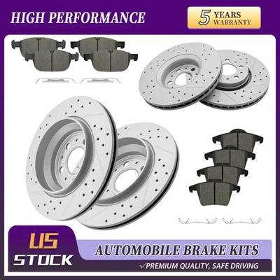 Front & Rear Drilled Rotor Ceramic Pad For 2010 2011 2012 2013 2014 Volvo XC90 - Image 1 of 4