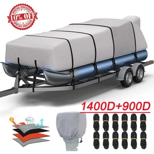 RVMasking 1400D 100% Waterproof Trailerable Pontoon Boat Cover Heavy Duty 21-24’ - Picture 1 of 14