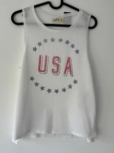 Gorgeous Hollister white USA tank top wide arm holes floaty XS BNWT - Picture 1 of 6