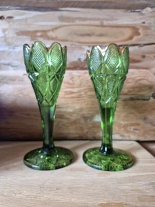 PAIR OF Vintage Emerald Green/Gold FLUTE VASES/Goblets - Picture 1 of 3