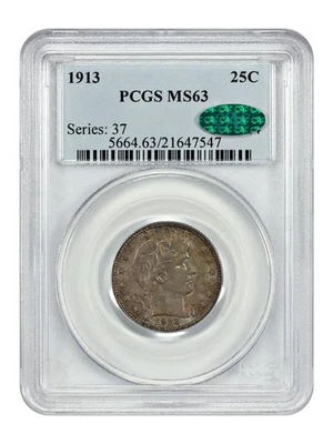 1913 25C PCGS/CAC MS63 - Barber Quarter - Image 1 of 4