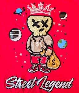 Focus Street Legend Graphic Tee Skull Crown Bling Money Bag Red T-Shirt Sz L - Picture 1 of 8