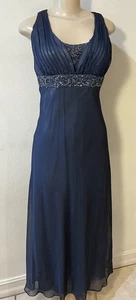 Patra Dark Blue Long Embellished Dress Tucked Bodice 12 EUC - Picture 1 of 12