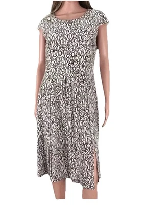 Nuevo con etiquetas Vestido de Seda Anne Klein Talla 8 Manga Casquillo Dobladillo Dividido Estampado de Escritura Desplazamiento Foto 1 de 4