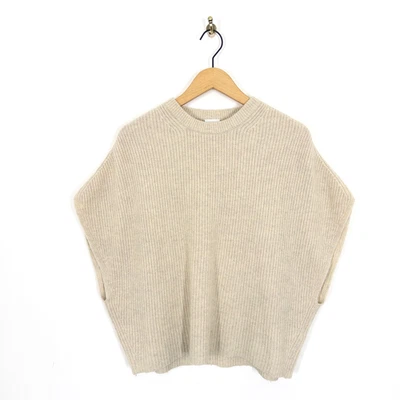 John Lewis Pure Wool Jumper Vest Size M 12 14 Tabard Top Chunky Knit Beige - Image 1 of 4