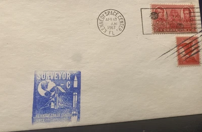 SURVEYOR C Launch Official NASA BLUE Cachet  ; KSC 17 APRIL 1967 + (SHIP  STAMP) - Image 1 of 4