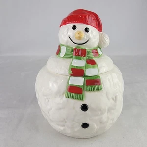 Oxford Keramik Schneemann Keksdose rot Mütze gestreift Schal Weihnachten Urlaub Dekor - Bild 1 von 11