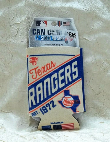 Texas Rangers Koozie Can Cooler Two Sided Distressed Look Design New On Card MLB Cover
