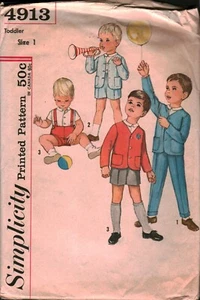 4913 VINTAGE Simplicity Sewing Pattern Toddler Jacket Shirt Pants Two Lengths 1 - Picture 1 of 2