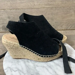 Loeffler Randall Shoes Womens 8.5 B Black Leather Tie Up Wedge Espadrille Casual - Picture 1 of 10
