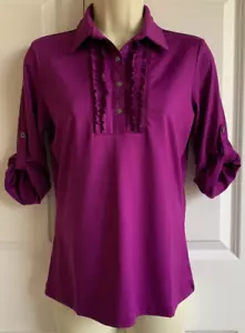 TAIL Shirt-Top 3/4 Tab Sleeve, Ruffles, Stretch, Golf Outdoor, Purple-XS - Picture 1 of 6