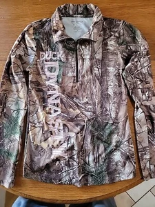 Top camicia donna Duck Dynasty Real Tree taglia L mimetica manica lunga 1/4 zip - Foto 1 di 5