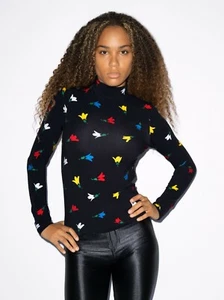 American Apparel Women's Black Floral Print Turtleneck Top Size: XS - Picture 1 of 3