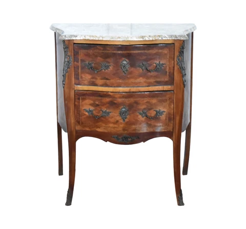 Louis XV-Style Bombe Marquetry, Ormolu, & Marble Top Bombe Chest of Drawers Cover
