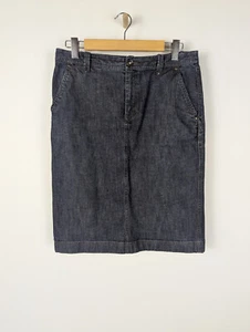 SPORTSCRAFT Womens Denim Skirt Sz 10 Indigo Blue Cotton Straight Midi Pockets - Picture 1 of 7