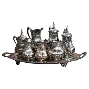 Antiguo juego de té con forma de melón chapado en plata Rogers Smith & Co. de nueve piezas C1890 - Imagen 1 de 15