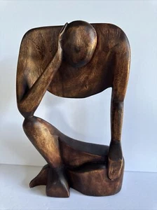 Statue -Art Hand Carved Wood Thinking Man MCM African Tribal/Abstract Art,12”H - Picture 1 of 8