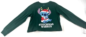 Disney Stitch Graphic T-Shirt L/S Christmas Stitchmas Wishes Green M (8) - Picture 1 of 5