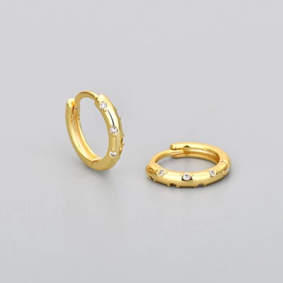 Women Girl Small 925 Sterling Silver CZ Ear Huggie Hoop Earrings Gift 12mm K36A - Image 1 of 4