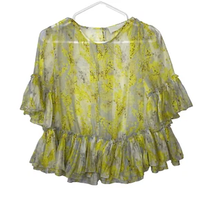 Blusa H&M EXCLUSIVA CONSCIENTE Amarilla Floral Peplum Talla 6 Transparente Volantes Hada - Imagen 1 de 7
