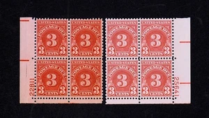 LSS Scott J82a J82b 1931 3c franqueo debido bloques de placas MNH impresiones en seco húmedo - Imagen 1 de 2