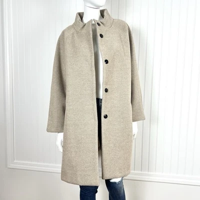 Cynthia Rowley Women Wool Blend Snap Button Jacket Coat Size 1X Tan Herringbone  - Image 1 of 4