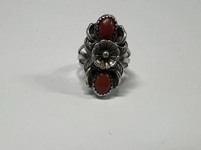 Anillo vintage de plata de ley 925 con coral talla 7 Foto 1 de 3