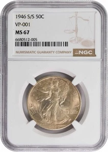 1946-S/S Walking Liberty Silver Half Dollar VP-001 MS67 NGC - Picture 1 of 4