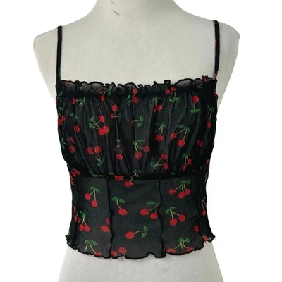 Camiseta sin mangas para mujer de malla transparente cami negra grunge gótica talla pequeña-mediana Foto 1 de 4