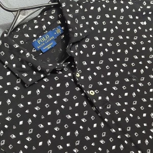 Polo Ralph Lauren Camicia Uomo M Nera Geometrica Peso Piuma Maglia Polo - Foto 1 di 9