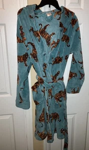 Vera Bradley Bademantel dicker Gürtel blau/grün Tigermuster mit Taschen Gr. S/M - Bild 1 von 3
