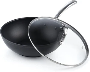 Nonstick Stir-Fry Wok Pan 11-Inch, Hard Anodized Deep Frying Pan with Glass Lid, - Picture 1 of 7