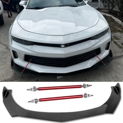 For Chevrolet Camaro Fiber Carbon Front Bumper Lip Splitter Spoiler + Strut Rods - Image 1 of 4