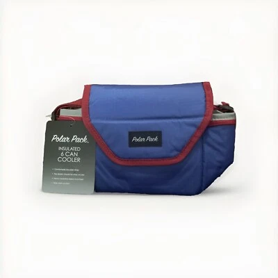 Nuevo Polar Pack aislado 6 latas refrigerador suave lonchera azul con borde rojo. Nuevo Foto 1 de 4