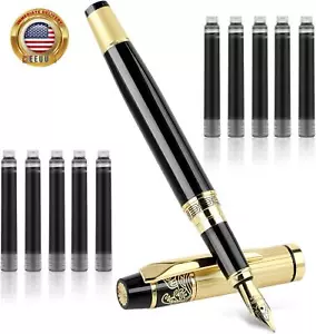 Metal Fountain Pens Set, 0.5mm Luxury Fine Point Fountain Pen, with 10 2.6mm Ink - Picture 1 of 6