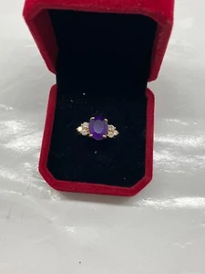 Anillo de cóctel de diamantes amatista púrpura de oro amarillo de 14k para dama talla 6,5 - Imagen 1 de 11