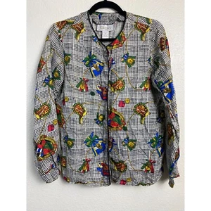 Jordan Silk Top Women's size Medium Artsy Lagenlook Art to wear Boho Multicolor - Picture 1 of 14