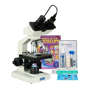 Microscopio LED para cámara OMAX 2500X 1,3 MP + diapositivas en blanco + kit de limpieza + papel para lentes + libro - Imagen 1 de 9