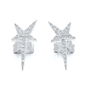 Rachel Koen Pave Diamond Star Stud Earrings 14K White Gold 0.13cttw - Picture 1 of 4