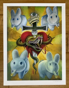 Frank Kozik FIRMATO 17x22 08 SDCC Corona di Coniglietti Stampa Giclee AP 15 AUTOGRAFATO - Foto 1 di 4