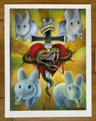 Frank Kozik FIRMADO 17x22 08 SDCC Corona de Conejos Giclee Impresión AP 15 AUTOGRAFIADO Foto 1 de 4