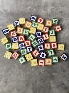 Lot Of 49 Vintage ABC/123 Wooden Blocks - Picture 1 of 4