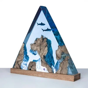 Deep Blue Sea, Ocean Resin Lamp, Shark Epoxy Resin Wood Lamp, Ocean Diorama - Picture 1 of 5