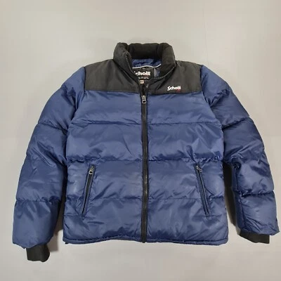 Schott Mens Jacket Blue Medium Puffer Padded Full Zip Hooded - Image 1 of 4