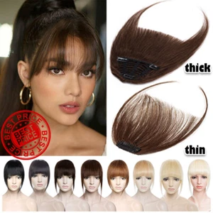 Thick Fringe Bangs 100% Remy Human Hair Extensions Clip In Hairpiece Topper Thin - Picture 1 of 29